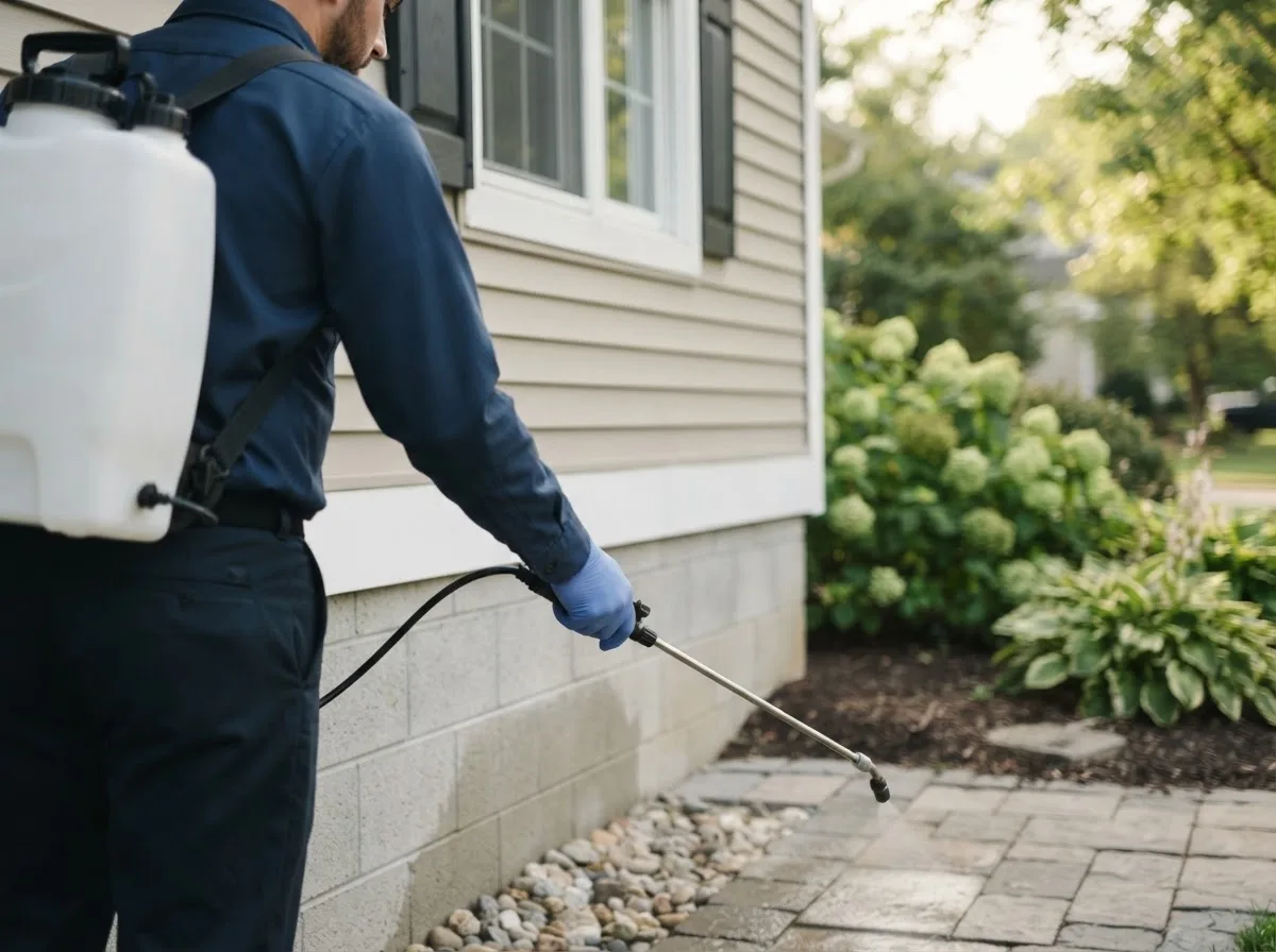 Pest control technician inspecting a home in Milford, MA